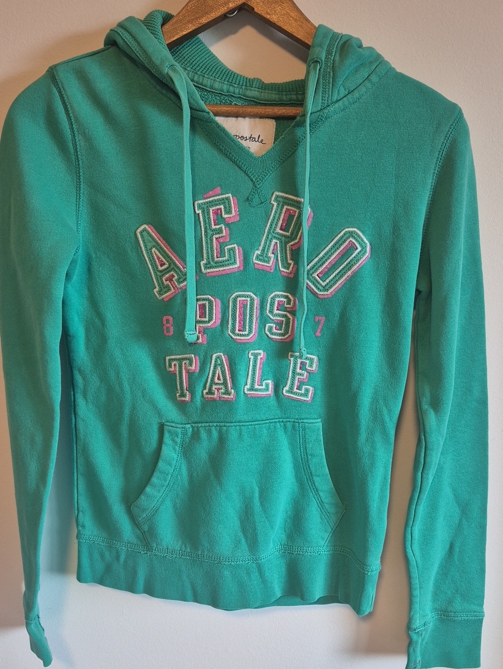 Aeropostale Teal Hoodie with Pink & White Lettering